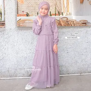 Emmaqueen - Dress Shea Kids gamis anak 6–12 tahun perempuan Katun Tulle variasi Mutiara XS/XXL Wudhu Friendly