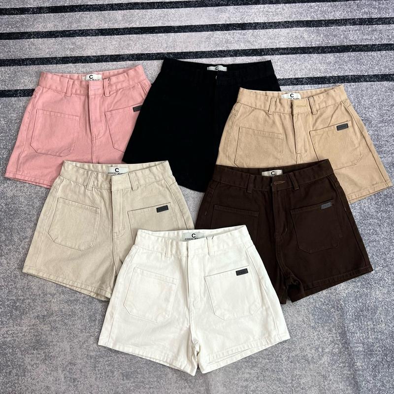 KT02 Quần Đùi Short Jean Nữ 6 Màu Hai Túi Trước Sau Cạp Cao Form Chữ A Dài 34cm Women Pants jeannu