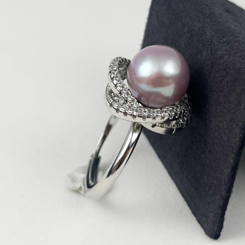 [R003] - 1pc 10-11mm Freshwater Pearl (AAA Slightly Flawed, Purple Round) Ring, Alloy 2