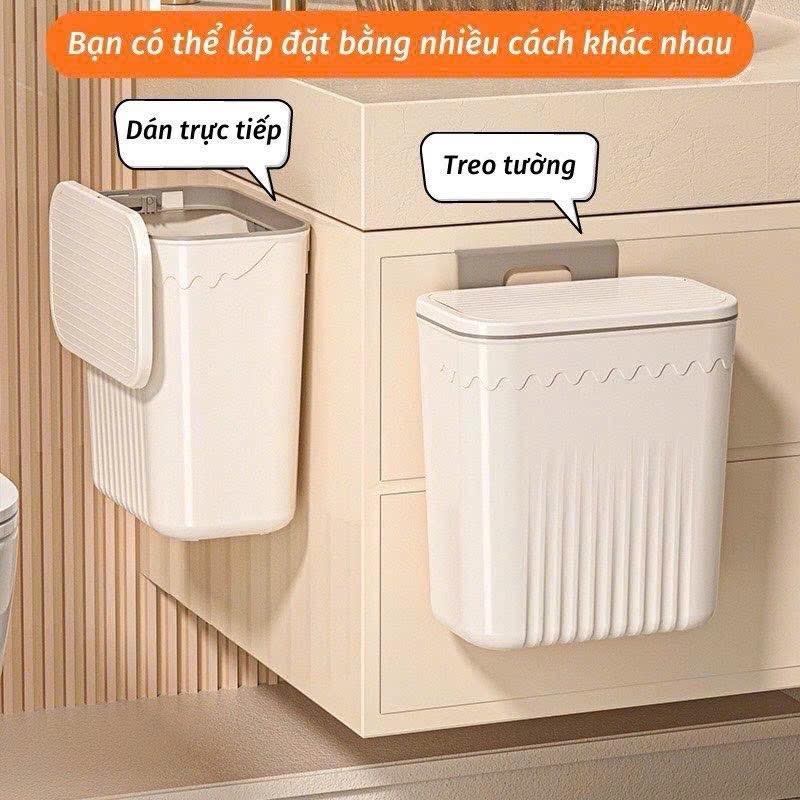 Thùng rác treo tường đa năng bền chắc 10L 12L có nắp trượt nút bấm Thùng rác treo cánh tủ bếp dán trên tường cho phòng tắm nhà vệ sinh Đựng Rác Nhựa Đồng