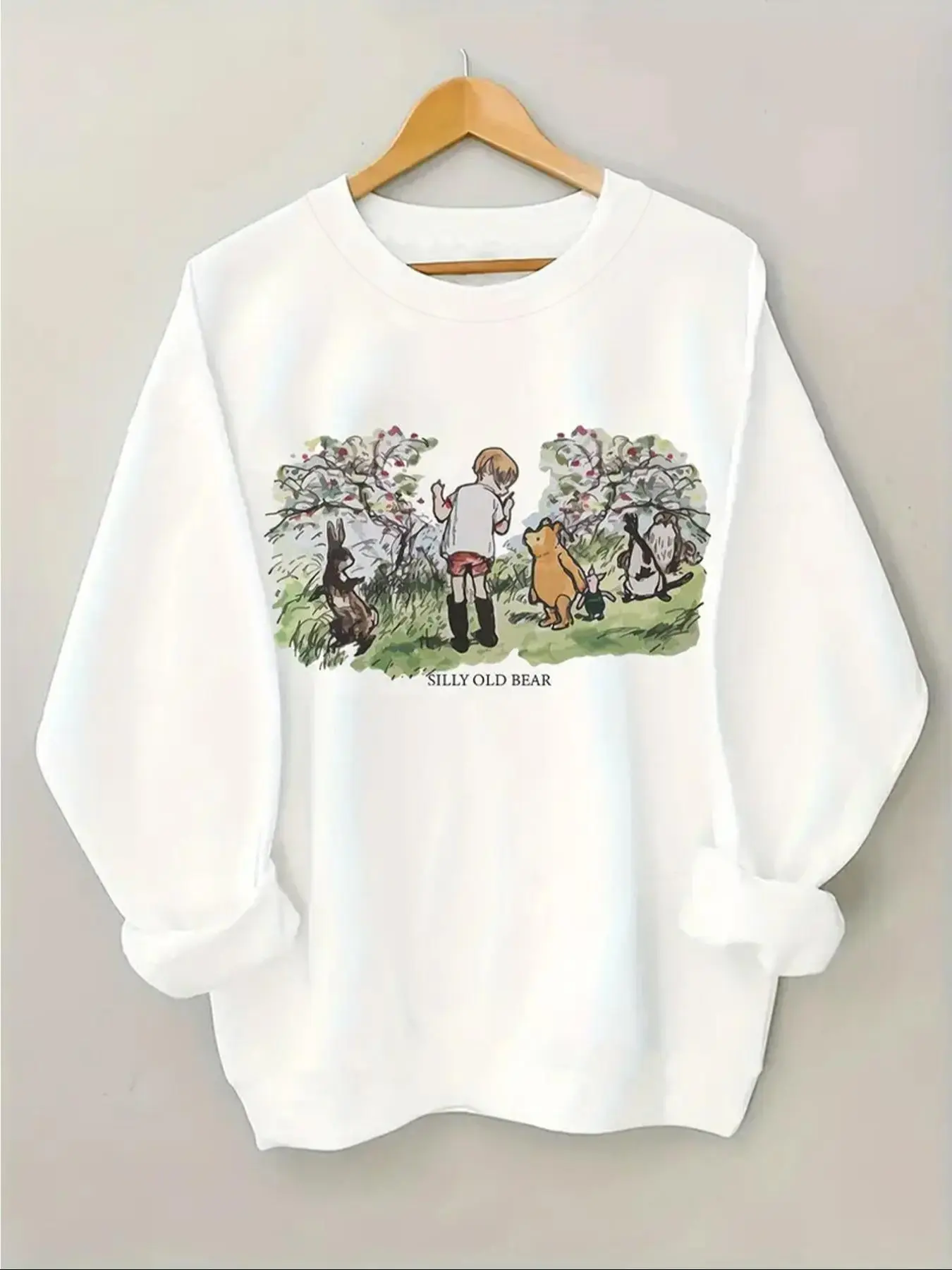 Women's Cartoon Print Crew Neck Sweatshirt, Casual Long Sleeve Pullover for Fall & Winter, Women's Clothes for Daily Wear