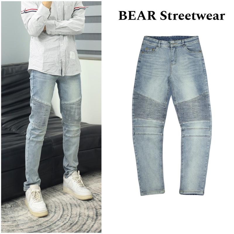 Quần jean nam streetwear sk013,phom slimfit,màu xanh sáng chất liệu co dãn, nhăn gối