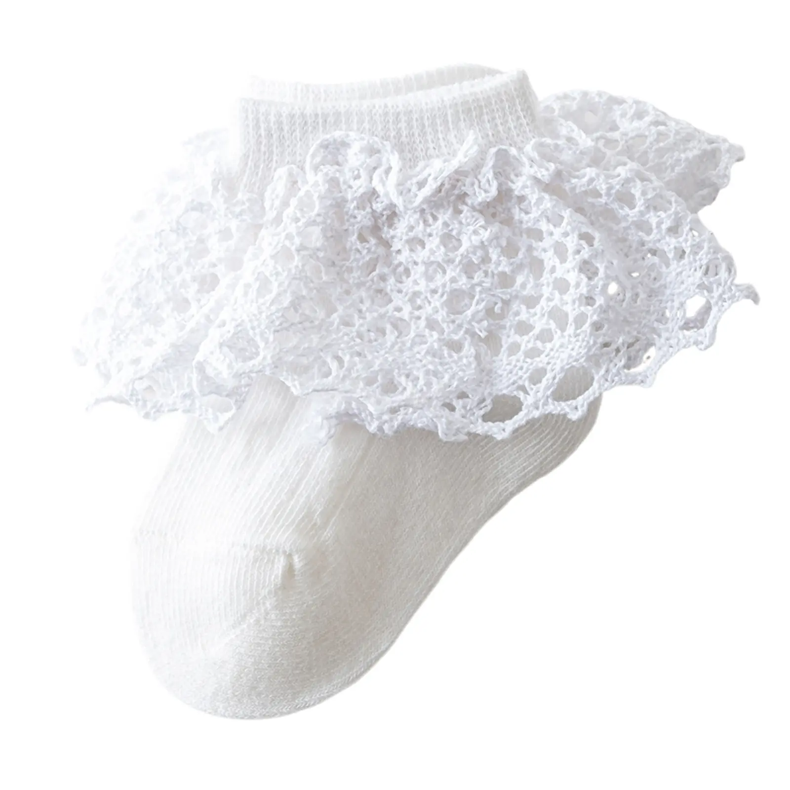 Baby Girls Socks, Cute Sweet Lace Trim Socks Soft Lightweight Non-slip Socks for Casual Daily