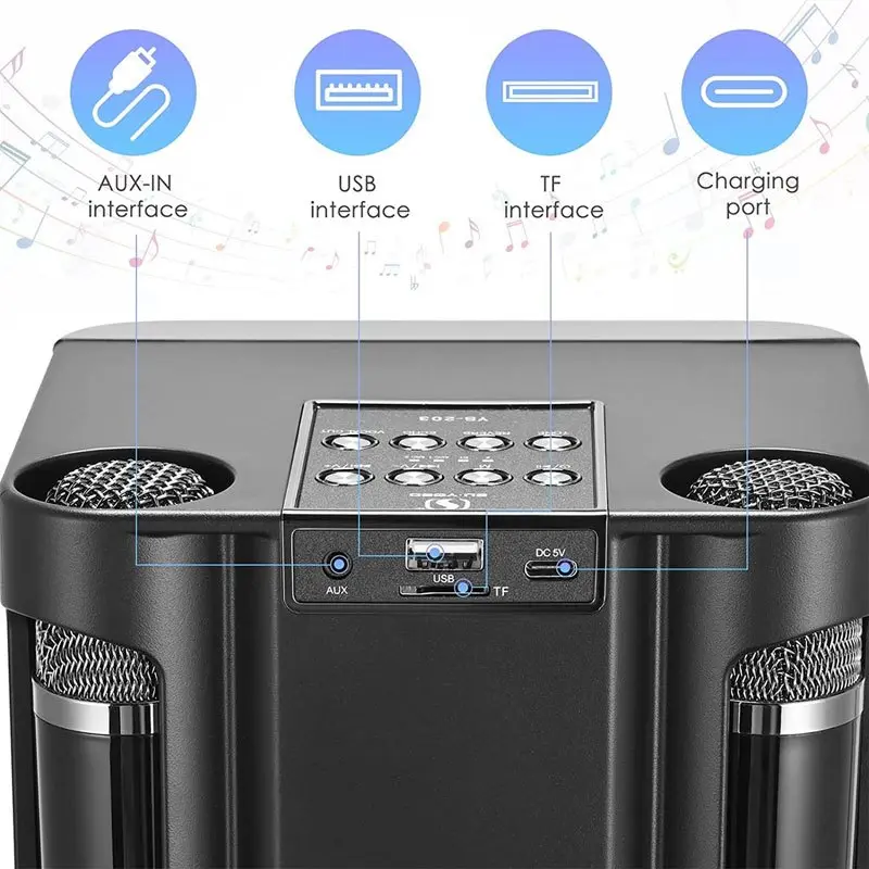 Loa Bluetooth, có mic, không dây, mic kép, loa Karaoke, bộ khuếch đại âm thanh nổi 3D, 203 4