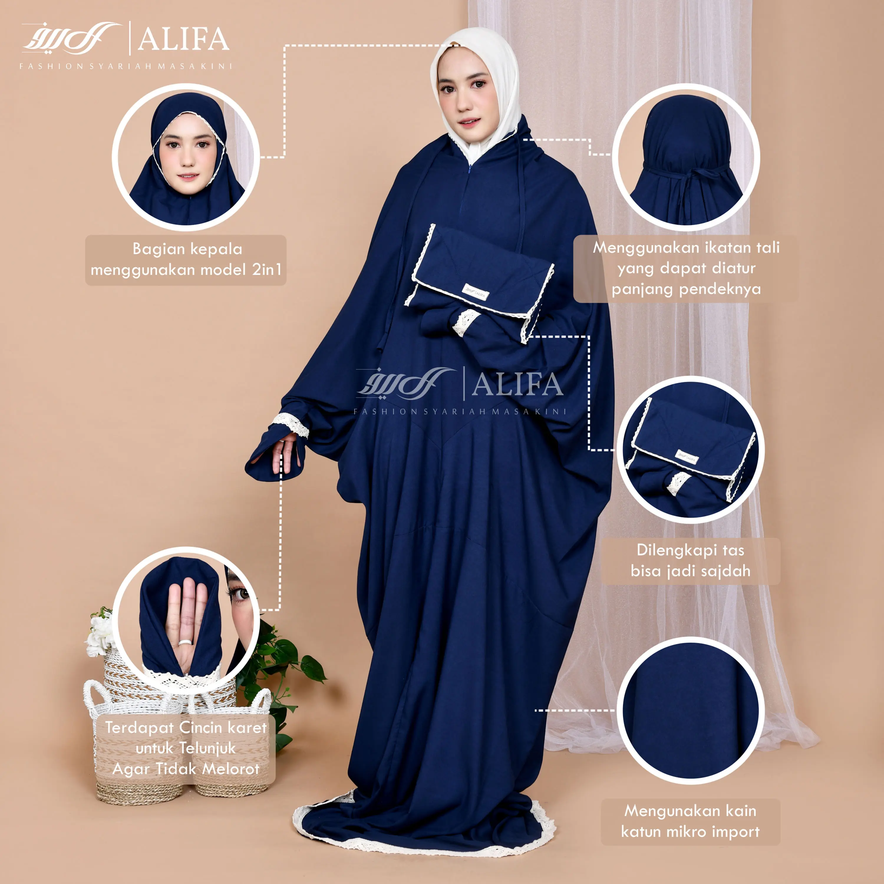 Mukena Terusan 2in1 Traveling Tas Sejadah Dewasa Kain