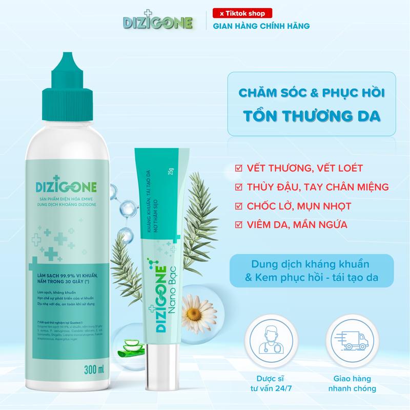 [Combo Kháng khuẩn - Phục hồi da] Dung dịch kháng khuẩn DIZIGONE & Kem DIZIGONE Nano Bạc