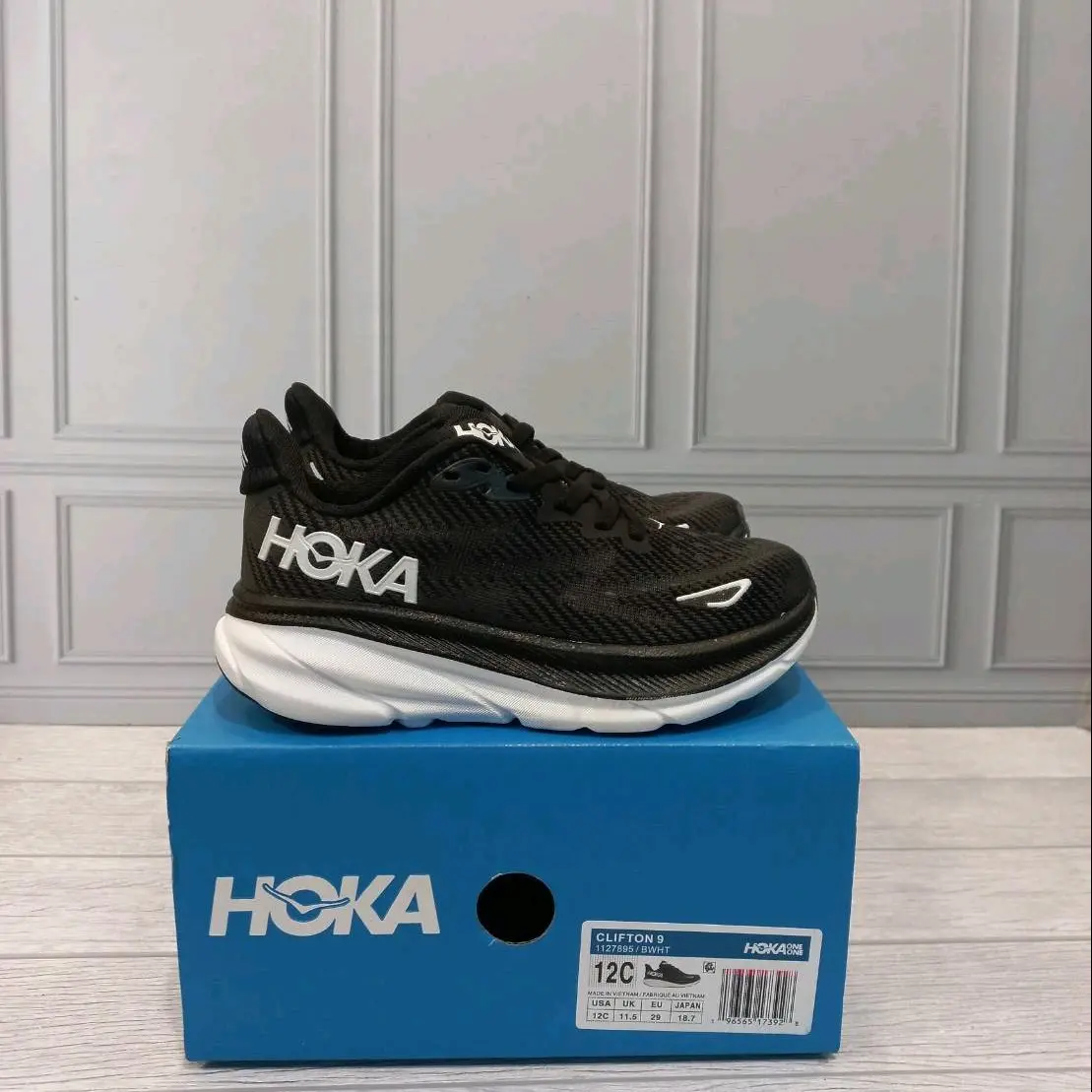 SEPATU ANAK HOKA ONE CLIFTON 9 BLACK WHITE