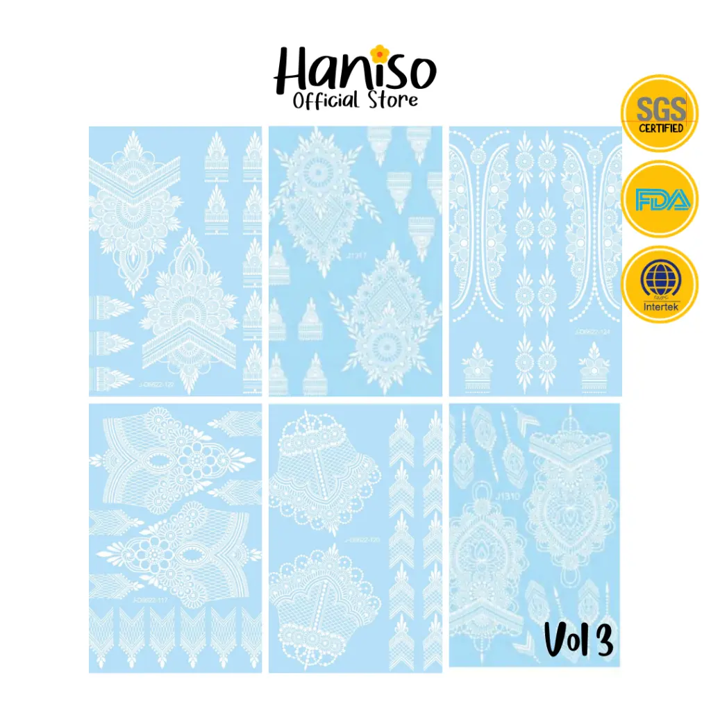 HANISO - White Henna Instan Pengantin Premium Temporer Sepasang kiri kanan VOL 3