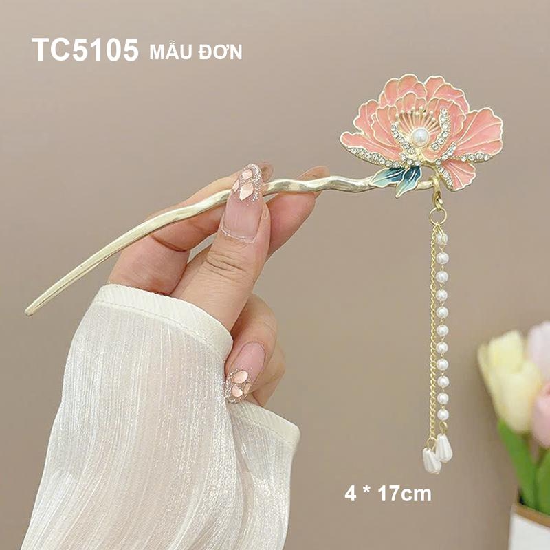 GOTI - Phụ Kiện Tóc Nữ - Trâm Cài Tóc Phong Cách Hán Phục Cổ Trang Kiểu Trâm Hình Hoa Mẫu Đơn Đính Hạt TC5105