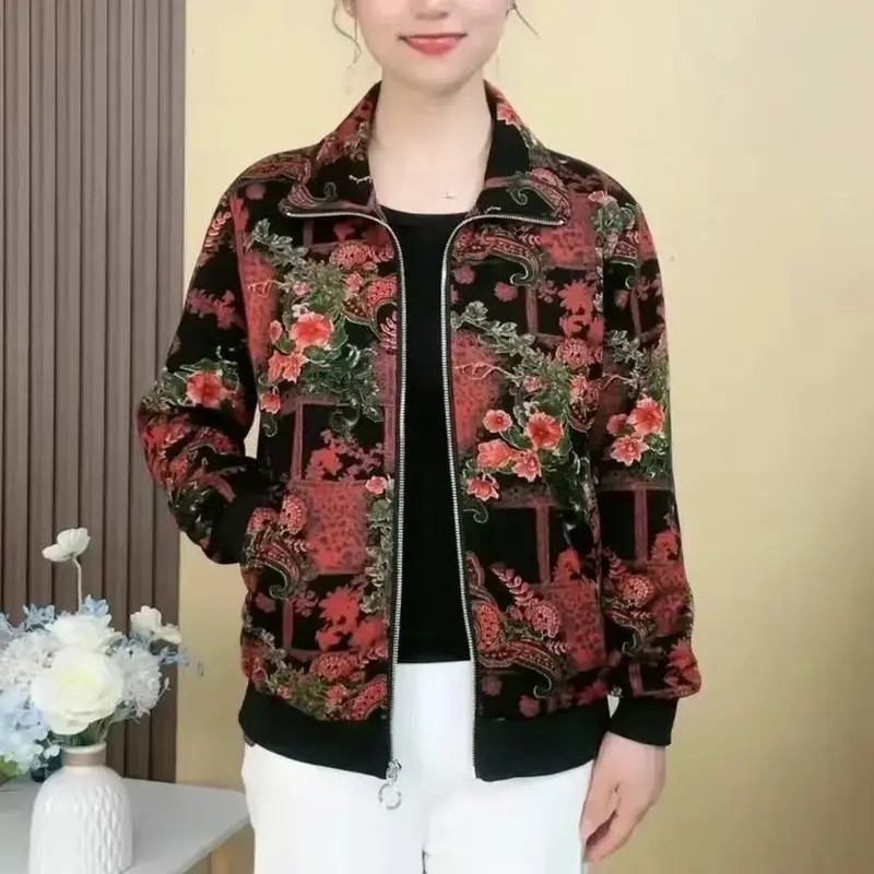 Áo Khoác Cho Mẹ TRUNG NIÊN, Quần Áo Mùa Thu Cho Nữ, Bó Sát, Phong Cách Hàn Quốc, Thường Ngày, Thanh Lịch, In Hình Hoang Dã, Áo Cardigan Thanh Lịch, Thích Hợp Cho Phụ Nữ 1