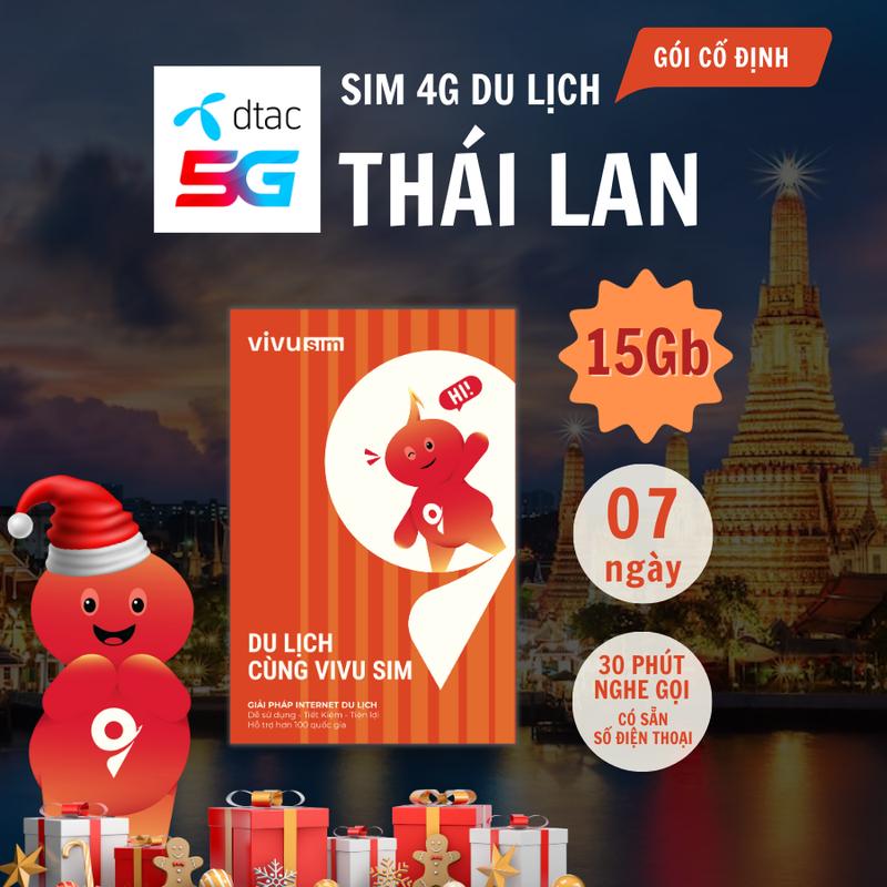 (DTAC 15Gb) VIVU SIM 4G Thái Lan 07 ngày - Sim có số điện thoại - 30 phút nghe gọi tại Thái - sim Phone du lịch giá rẻ 1