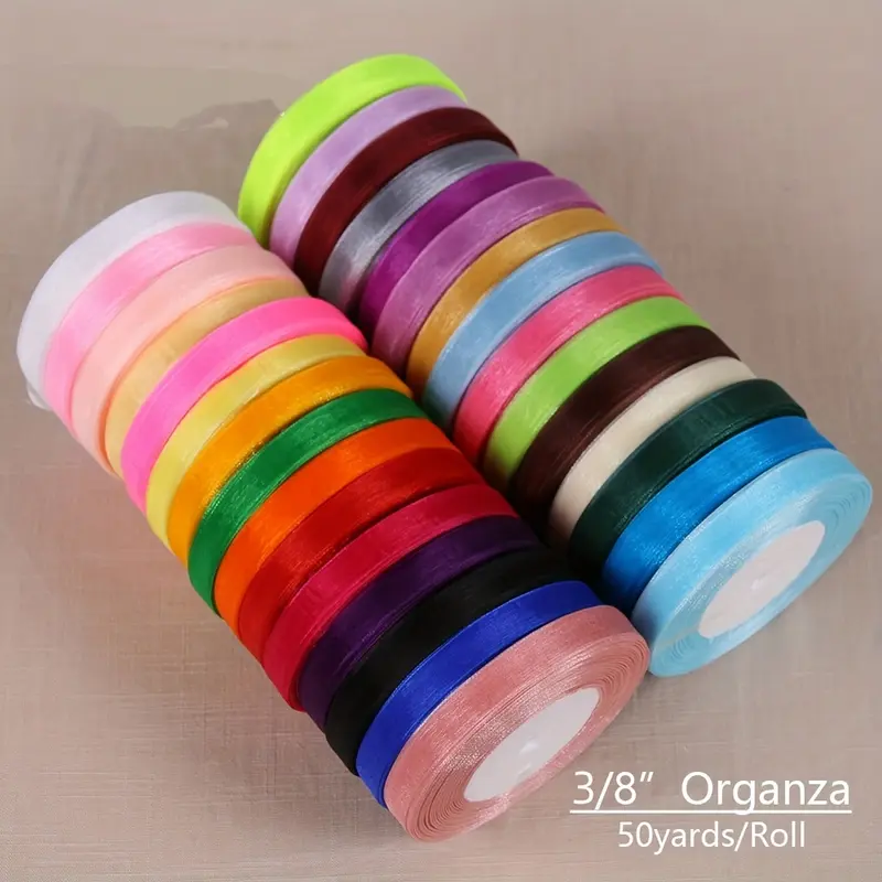 10mm (45 Meters/Roll) Organza Ribbon Packaging Christmas Party Home  Packaging Wedding Decorative Tapes Chiffon Ribbon wedding  centerpieces 2