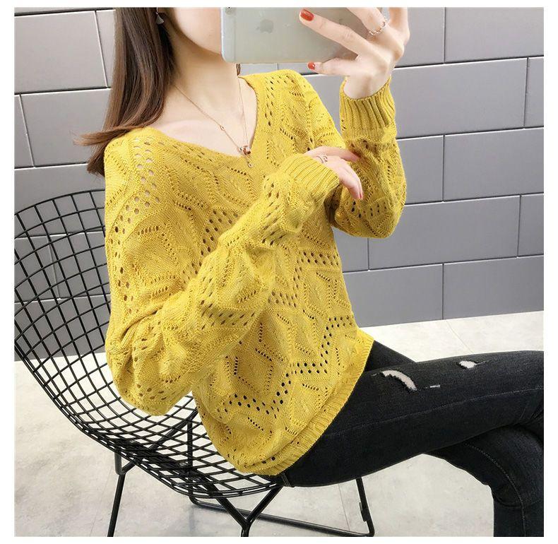 Product Introduction of Áo Len Khoét Lỗ, Thời Trang, Dành Cho Phụ Nữ, Mùa Xuân Và Mùa Thu 2023 Hàng Mới Về, Áo Chui Đầu, Áo Cổ Chữ V, Dáng Rộng Vừa Vặn, Có Thể Mặc Ngoài Trời, Áo Sơ Mi Cơ Sở Ngắn, Thời Trang 4