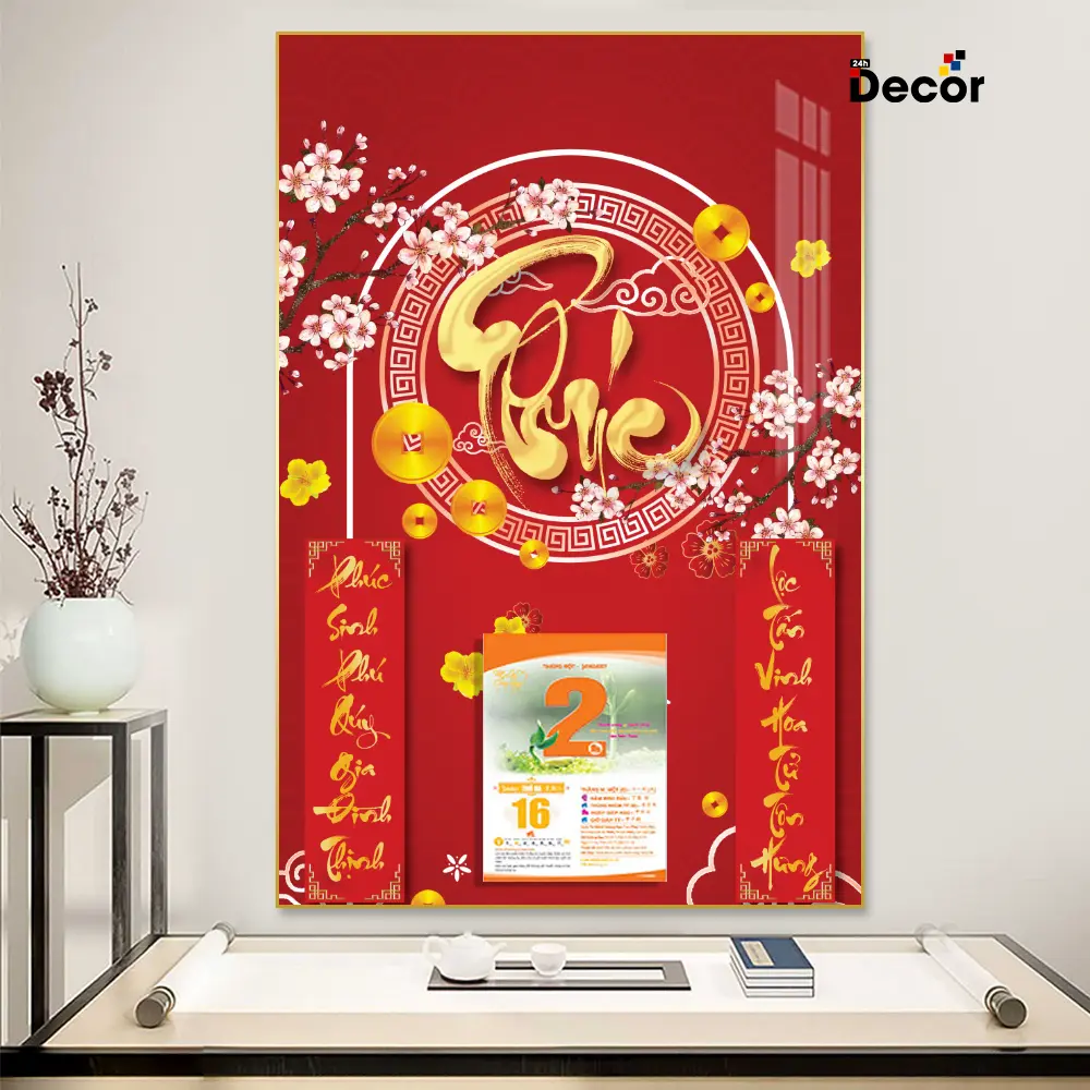 Lịch Tết 2025 - Lịch Gỗ tráng gương 40x60 TỔNG HỢP 100 MẪU- Viền vàng cao cấp - Tặng kèm Bloc đại