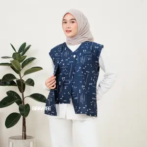 BRAWEE Vest Outer Rompi Batik V Neck Motif Katulistiwa Katun