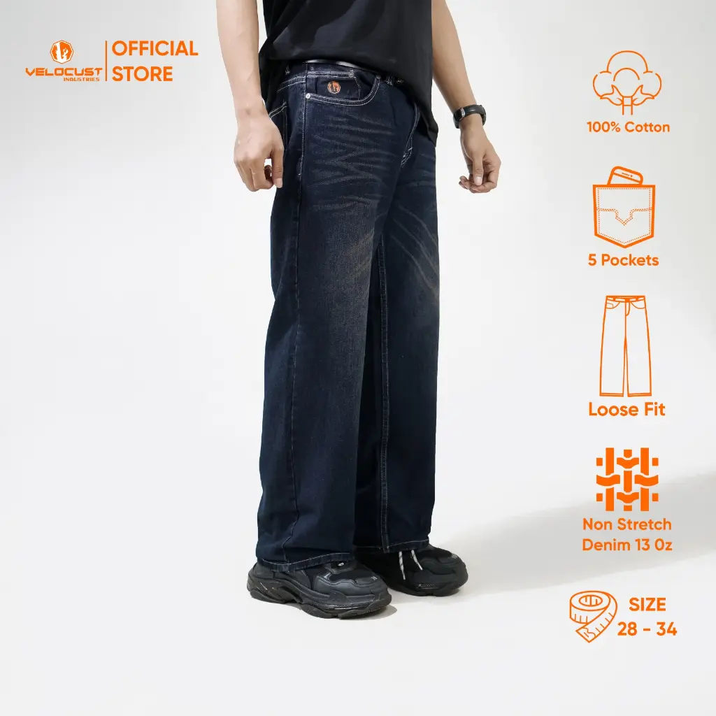 VELOCUST - Celana Panjang Jeans washed Loose fit pria celana baggy skena