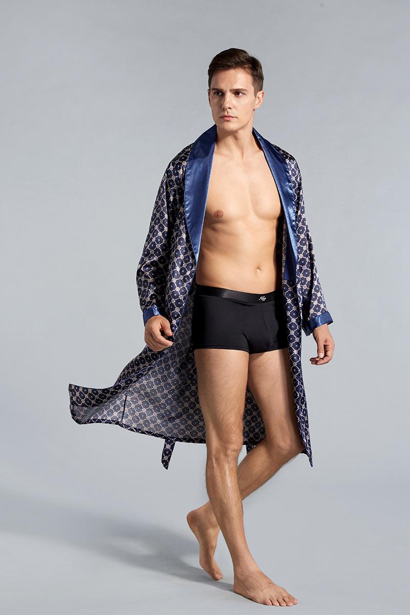 Product Introduction of Luxury Men's Silky Satin Kimono Robe 5XL Long Sleeve Sleepwear Bathrobe Oversized Satin Nightgown Summer Home Clothes Menswear Loungewear Lingerie 4