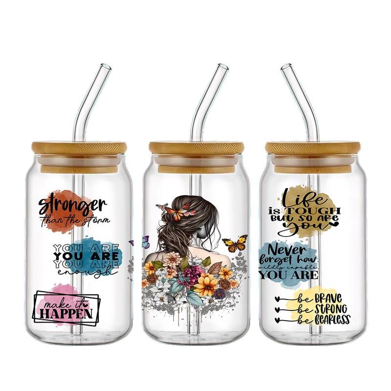 Butterfly Pattern UV DTF Transfer Sticker, 5 Counts/set DIY Sticker for Glass Bottle, Glass Cup Decorative Transfer Decal 5