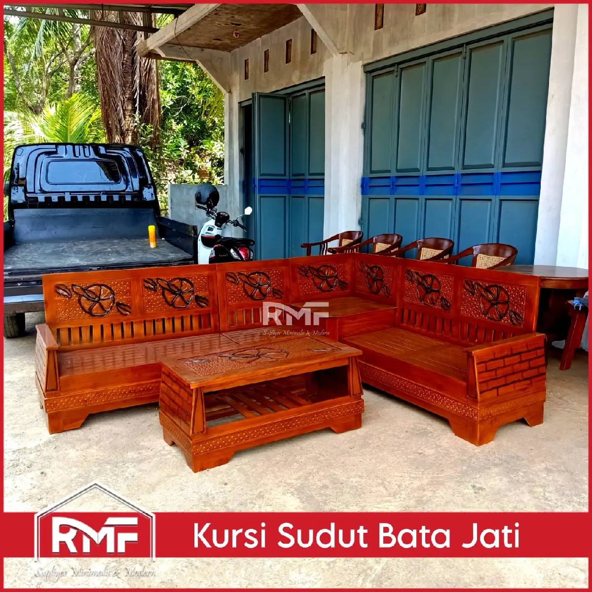 Set Kursi Tamu Sudut Jati minimalis motif Bata terbaru murah Tahan Lama