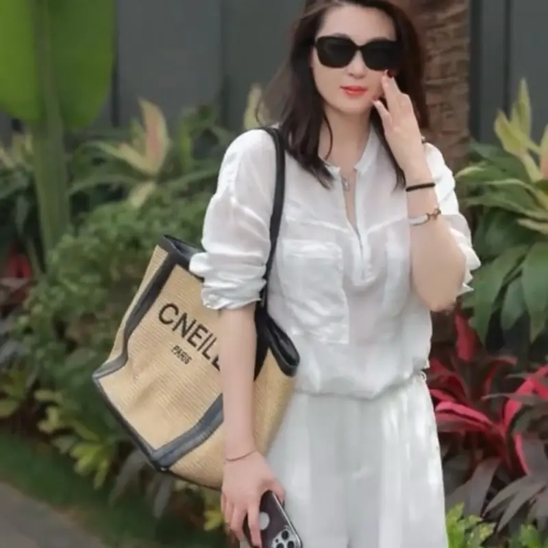 Sét áo sơmi cổ tàu ,quần ống rộng phong cách rộng rãi thoải mái đi chơi đi biển