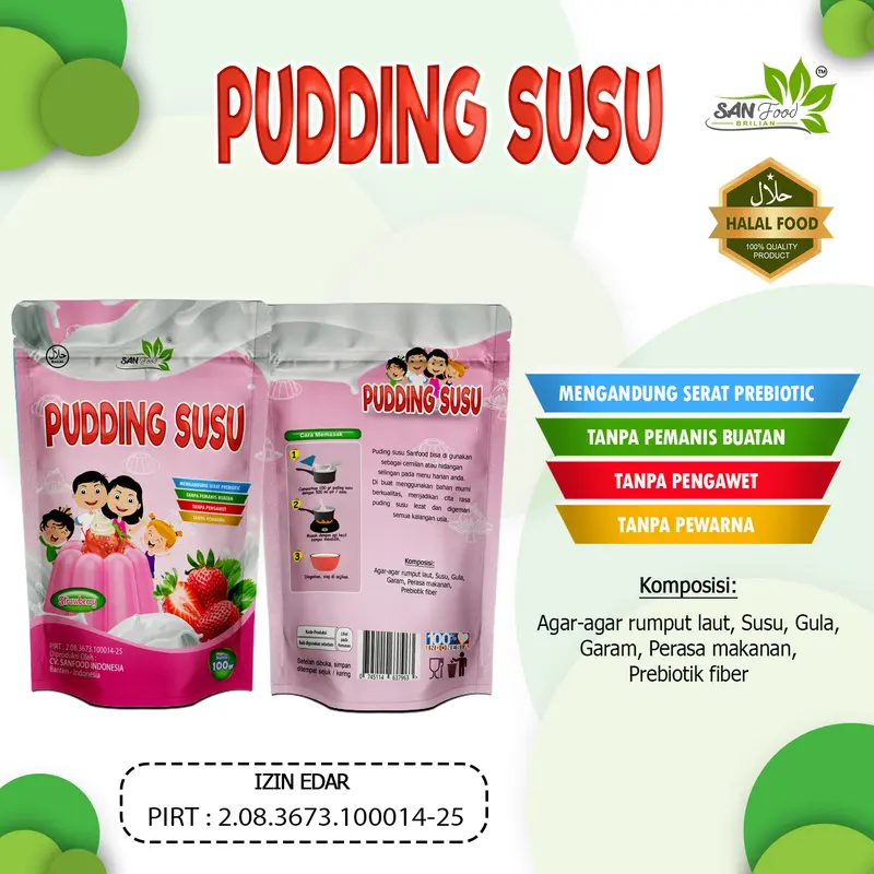 Sanfood Pudding All Varian 100 gr Chocolate Strawberry Susu Vanilla Jelly Organik Silky Puding Rendah Gula MPASI Enak Lembut 2