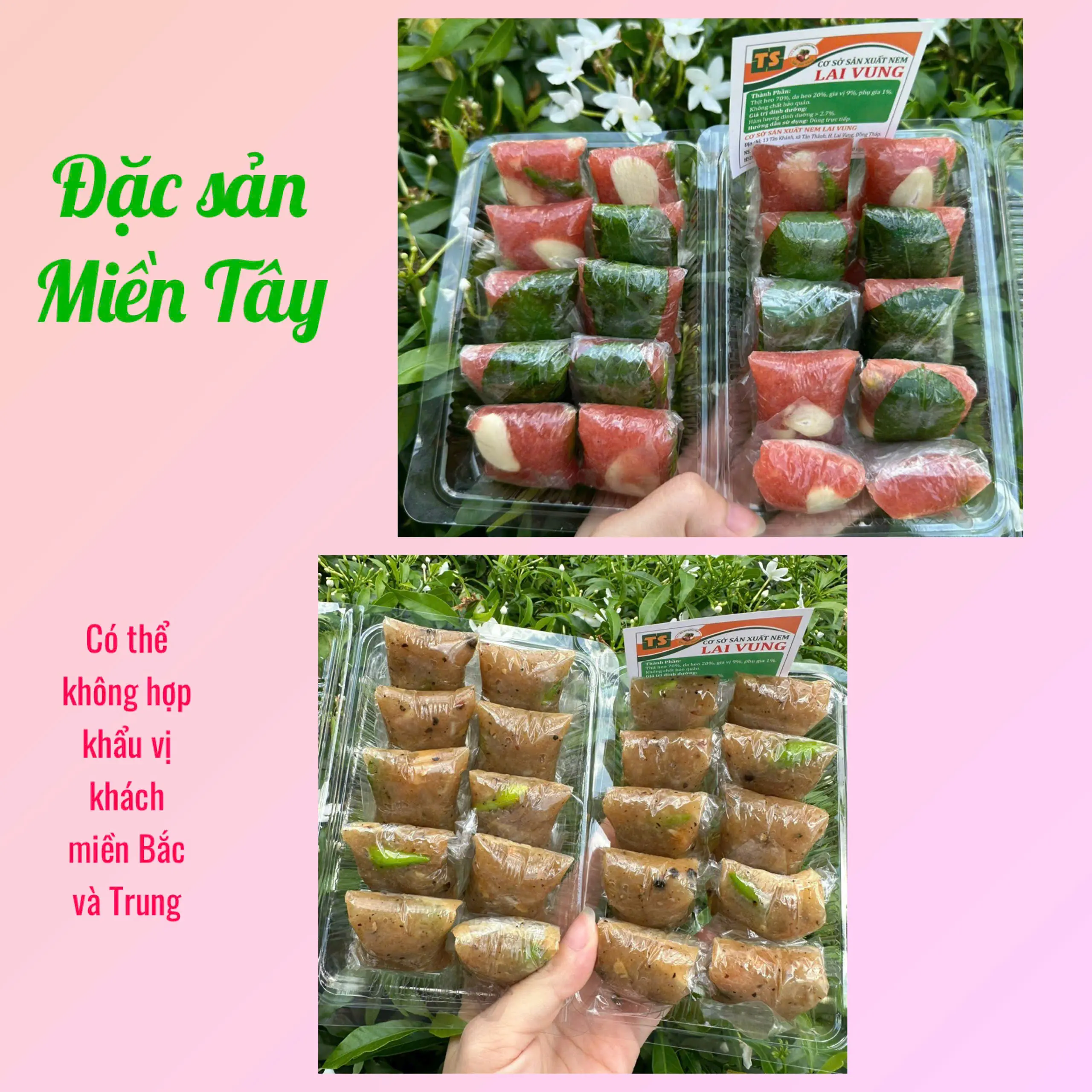 {MUA Lẻ giá Sỉ} - {Combo 10 hộp tùy chọn} - Trọng lượng 160g- Nem chua và bì da- 1 hộp 10 cái - Đặc sản Miền Tây -Nem Thanh Sơn - Sản phẩm OCOP- tặng muối tiêu