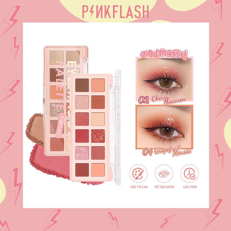 PINKFLASH Bảng phấn mắt PinkDessert độ lên màu cao nhũ ánh kim lâu trôi trang điểm đa năng 100g