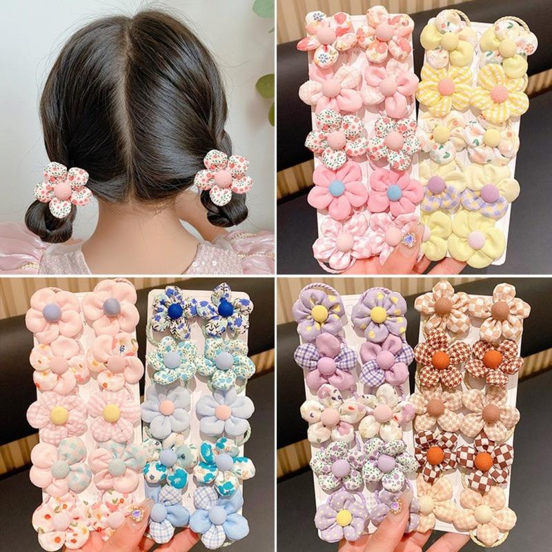Product Introduction of 10Pcs Flower Hair Rope Korean Colorful Kids Hair Tie Cartoon Children's Head Rope Fashionable Candy Colored Girl Hair Accessories 0