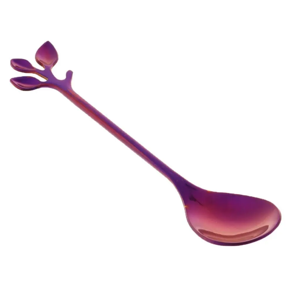 Leaf Pattern Stainless Steel Tea Coffee Spoon Tableware Colorful Purple