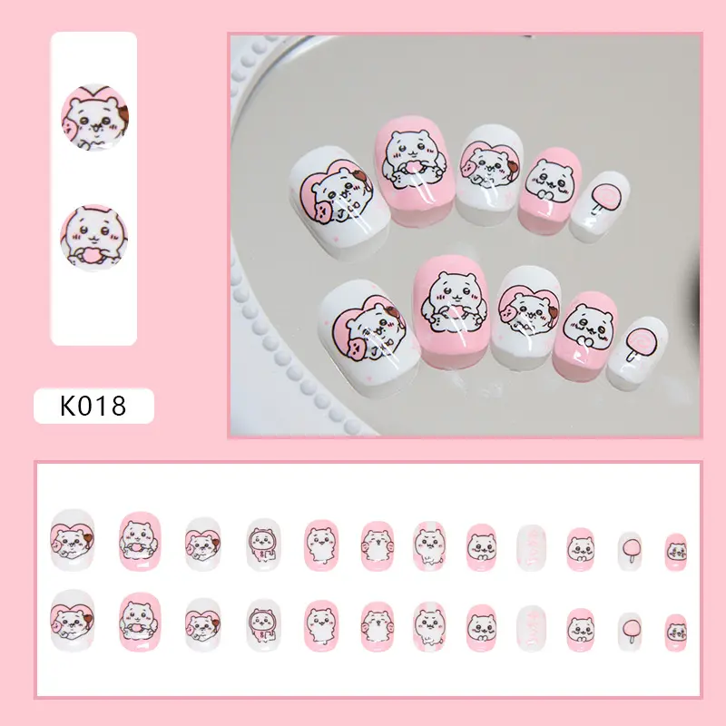 Pink and white children's nail jelly glue cute dog graffiti nail art European and American children wear nail products nail sheet