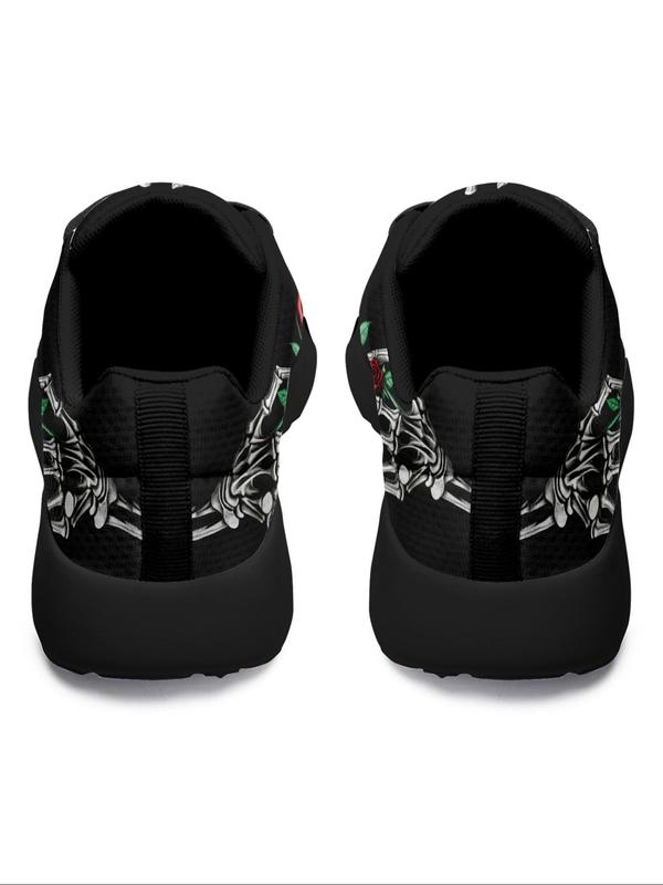 Women's Rose Skull Hand Bone Print Low Top Sneakers, Sports Running Shoes, Slip Resistant, Shock Absorbing, Breathable, Available in Large Size 6