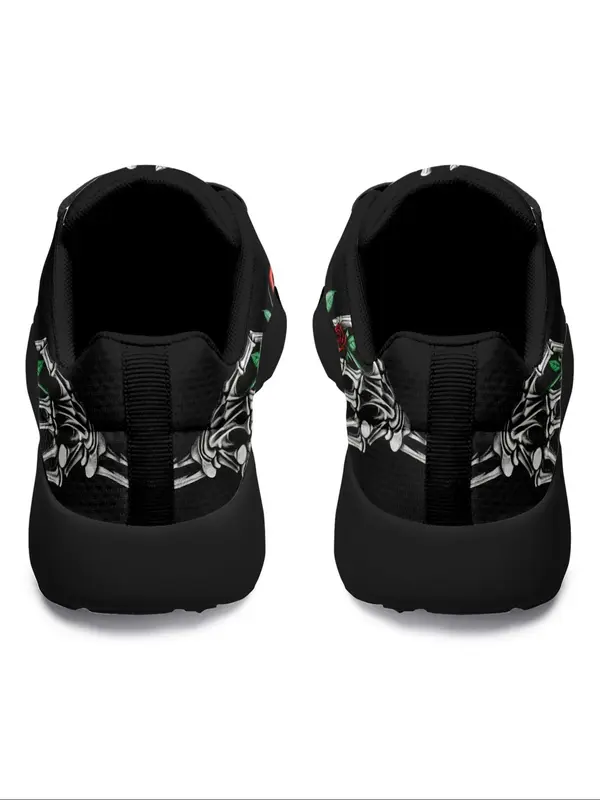 Women's Rose Skull Hand Bone Print Low Top Sneakers, Sports Running Shoes, Slip Resistant, Shock Absorbing, Breathable, Available in Large Size 5