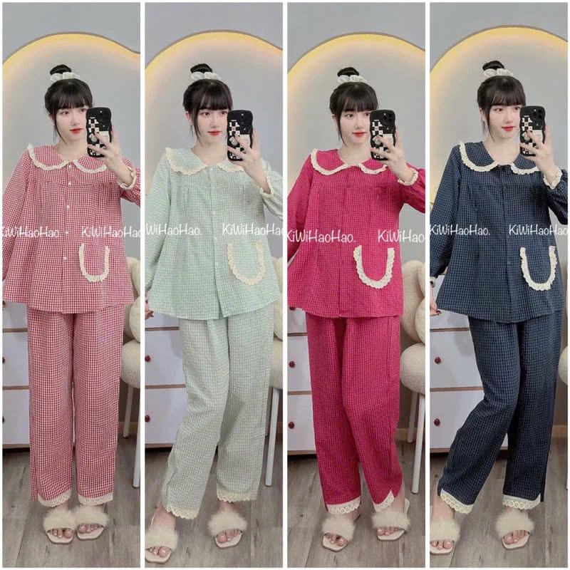 V07 - Bộ Bầu - Bộ Sau Sinh Dài Tay Đũi Xốp Mềm Mịn Cổ Sen Ren Viền 1 Túi - Áo Có Khoá Kéo Quân Có Chun Chỉnh - Freesize Dưới 72kg 0