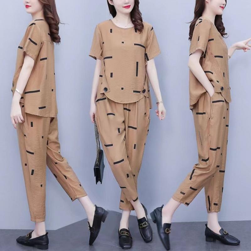 Bộ Đồ Mùa Hè, Thời Trang Thường Ngày Cho Nữ, Mẹ TRUNG NIÊN, Phong Cách Phương Tây, Hàng Mới Về, Ngoại Cỡ, ngắn Tay, Bộ Hai Mảnh, Thích Hợp Cho Mùa Hè, 2022 1