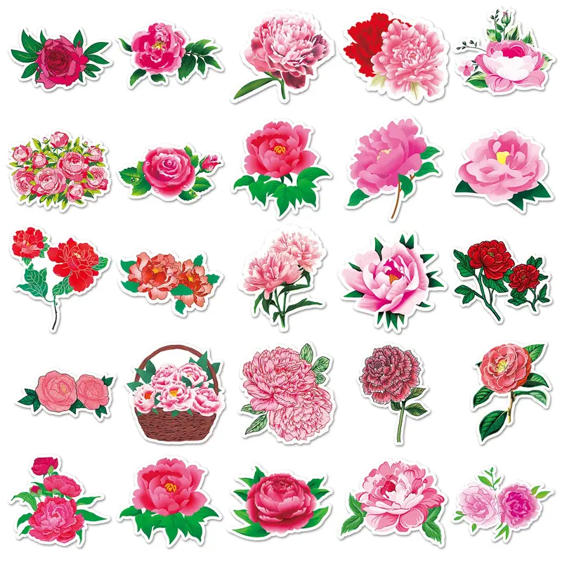 Peony Flower Pattern Sticker, 100pcs/set Colorful Floral Decals, DIY Decorative Sticker for Scrapbooking & Journal Making 3