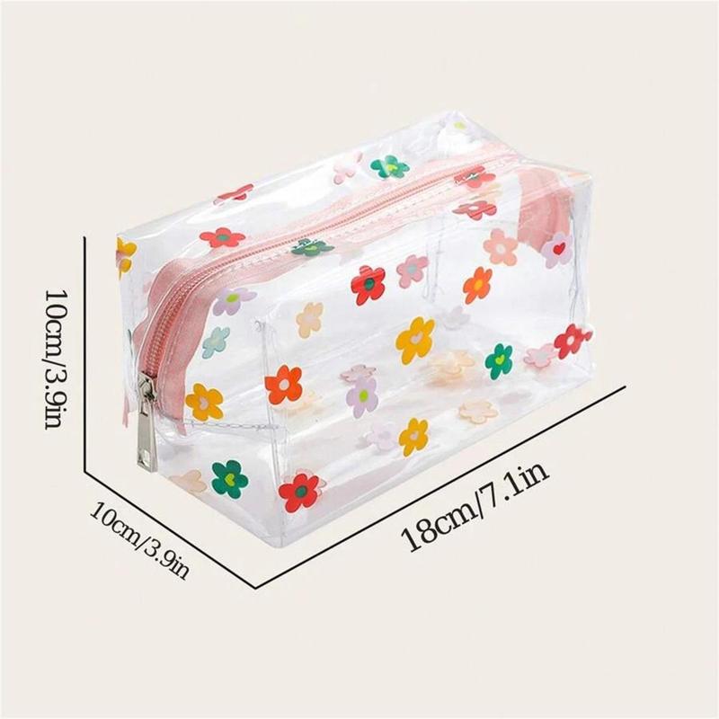 Flower Pattern Clear Makeup Bag, Portable Cosmetic Storage Bag, Zipper Makeup Organizer Pouch, Versatile Storage Bag for Skincare, Lotion, Cream, Lip Balm, Eyeliners, Stationery, Makeup Holder 2