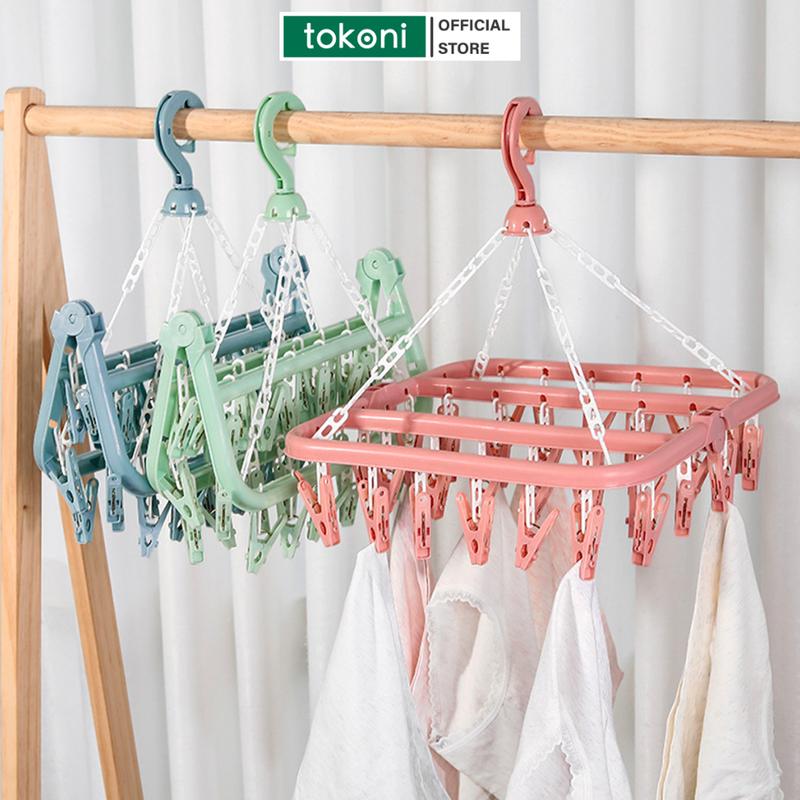 Móc treo quần áo 32 kẹp, Móc chùm phơi đồ trẻ em đa năng, gấp gọn, tiện dụng Nhựa PP Kẹp