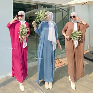Rosa Batwing Dress Bahan Knit Premium Gamis Jumbo Murah Muslim Panjang Cream Salur Tanggung