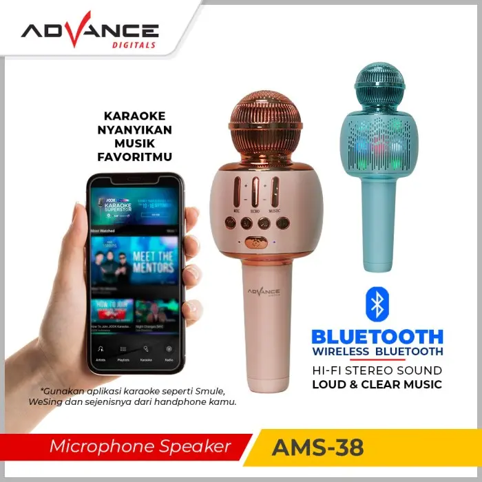 MIC KARAOKE BLUETOOTH / MIC SMULE/MIC TANPA KABEL / MIC SPEAKER KARAOKE / MIC ADVANCE AMS 38 BLUTUT / MIC AMS38 0