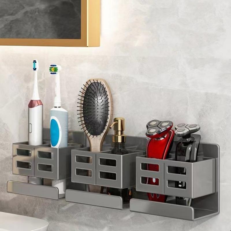 Product Introduction of Wall Mounted No-punching Storage Racks Household Bathroom Sundries Sorting Box Self Adhesive Plastic Kitchen Organizers Supplies 15