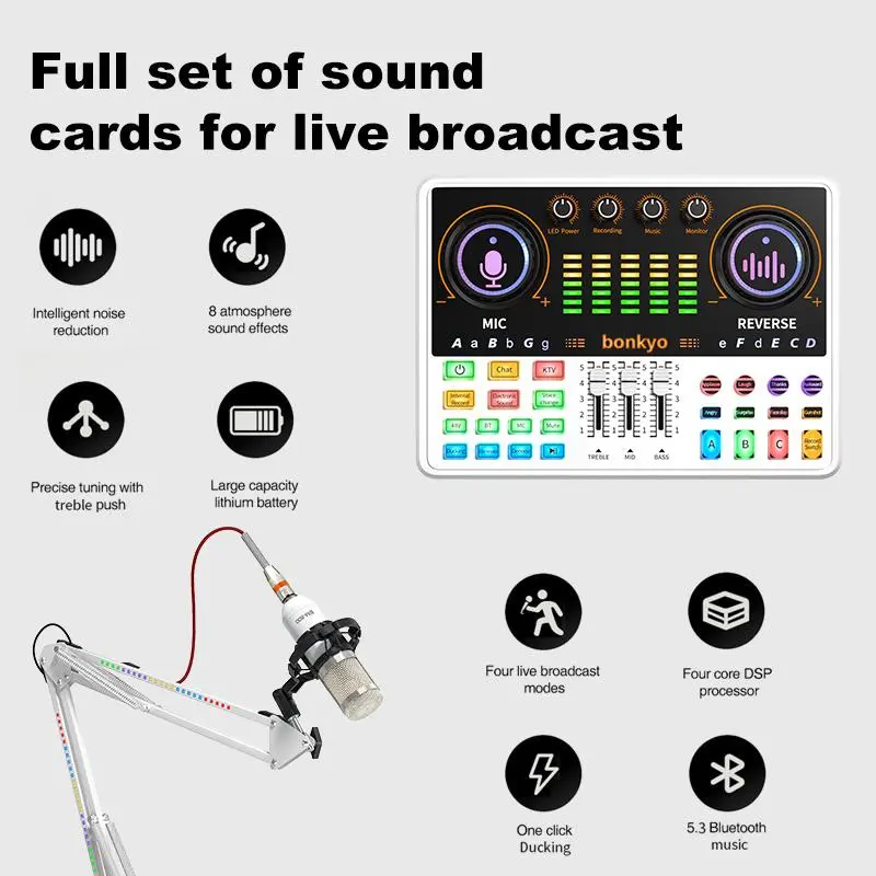 Bonkyo DJ20 Soundcard 48V+M999Microphone Live Streaming Creates