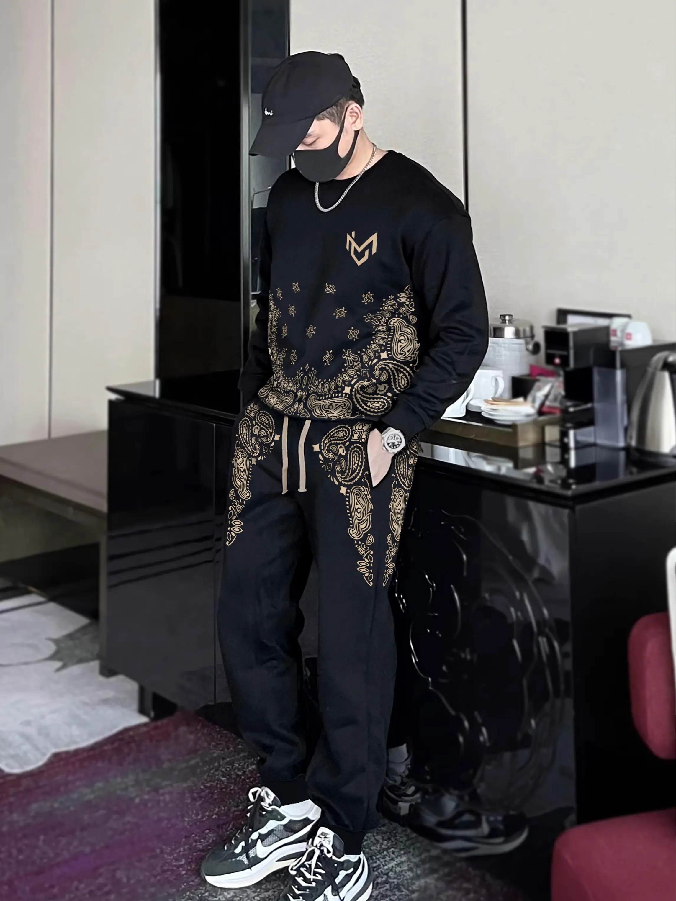 SET nỉ Sweater LAEMAO chất Cotton nỉ lót lông họa tiết BANDANA SIGNATURE
