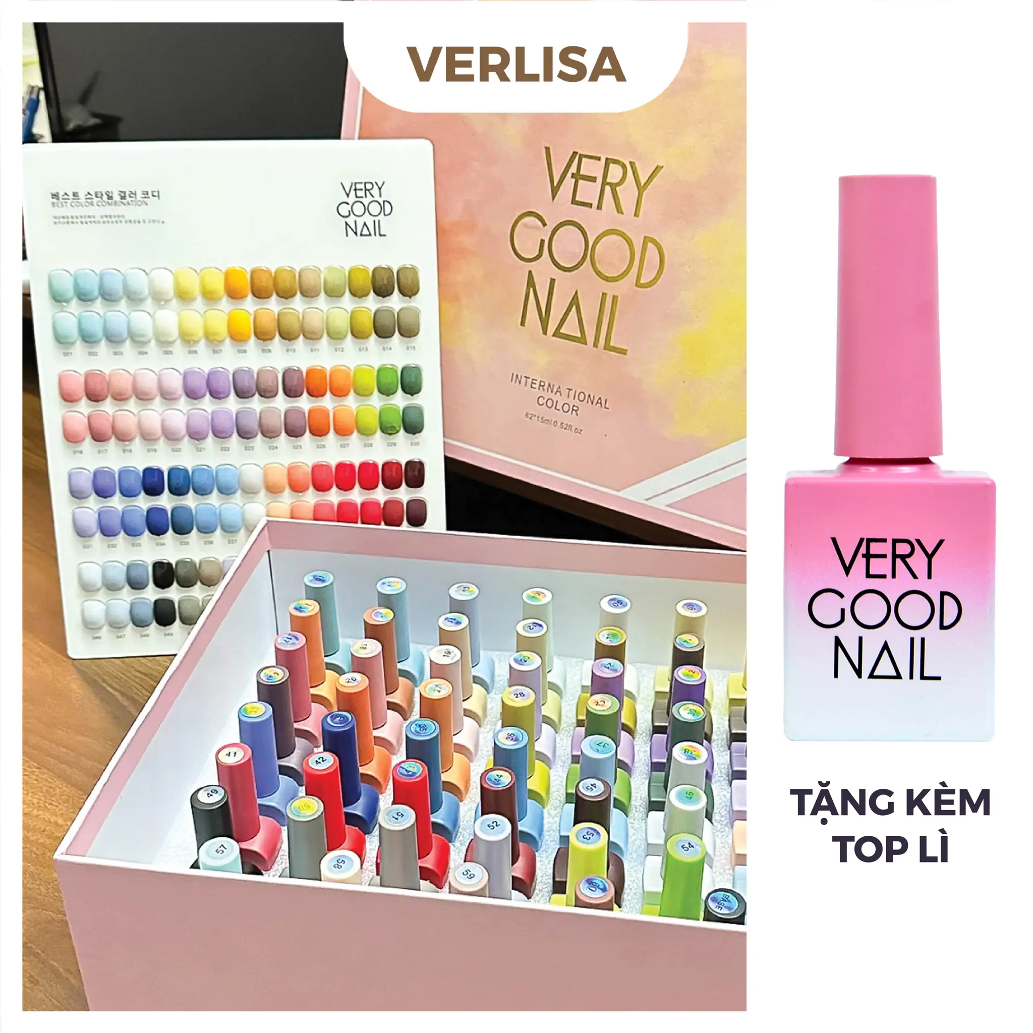 [TẶNG TOP LÌ] Sét sơn gel verygoodnail 60 màu, kèm bảng màu + base + top