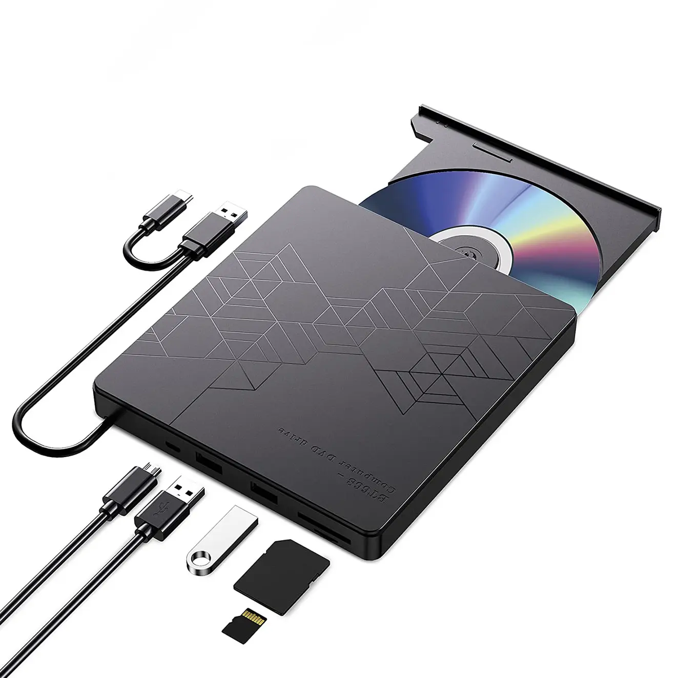 Multi-Function Card CD-Rom Drive Laptop Desktop Computer External CD Driver CD Writer 5-in-1 External CD-Writer