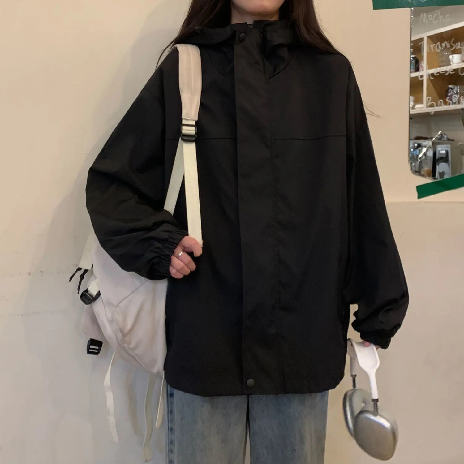 2024 Black Sangyan Same Style Windbreaker Jacket for Women Spring and Autumn New Windproof Outdoor Baseball Jacket Hooded Workwear Jacket