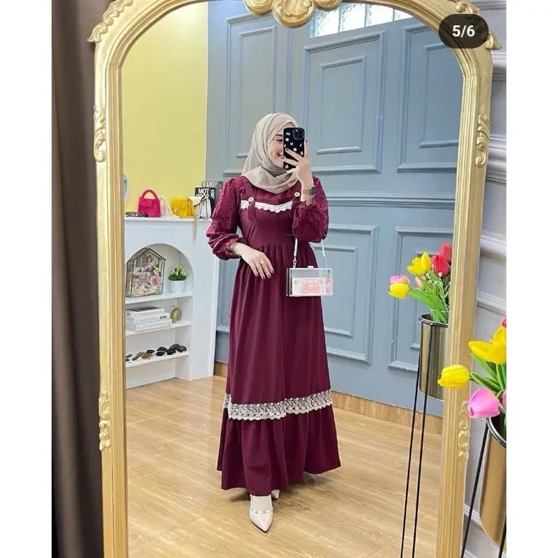 Dress Cintya Maxy | Dress Crinkle Mix Brukat | Gamis Pesta Mewah Elegang | Dress Wanita Anggun Formal Gaun 1