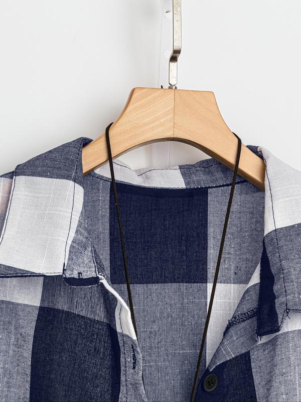 【Plus Size】 Women's Plaid Print Button Front High Low Hem Shirt, Casual Roll Up Sleeve Collared Top for Daily Wear, Ladies Clothes for All Seasons 8