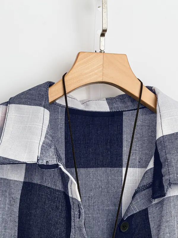 【Plus Size】 Women's Plaid Print Button Front High Low Hem Shirt, Casual Roll Up Sleeve Collared Top for Daily Wear, Ladies Clothes for All Seasons 8