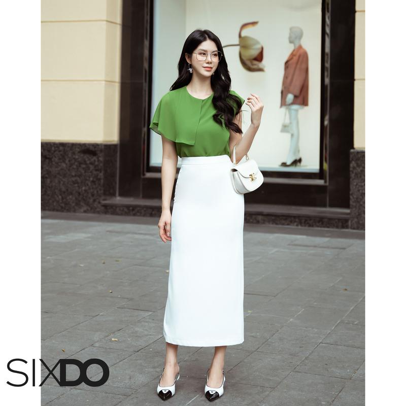  Áo sơ mi vai lệch SIXDO  Light Green Chiffon Top  