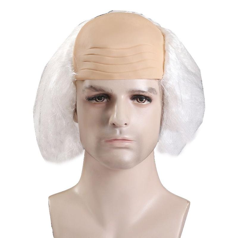 Product Introduction of Party Cosplay Props Funny Bald Wig Curly False Old Man Bald Wig Straight Fluffy Halloween Balding Wig Masquerade Show 10